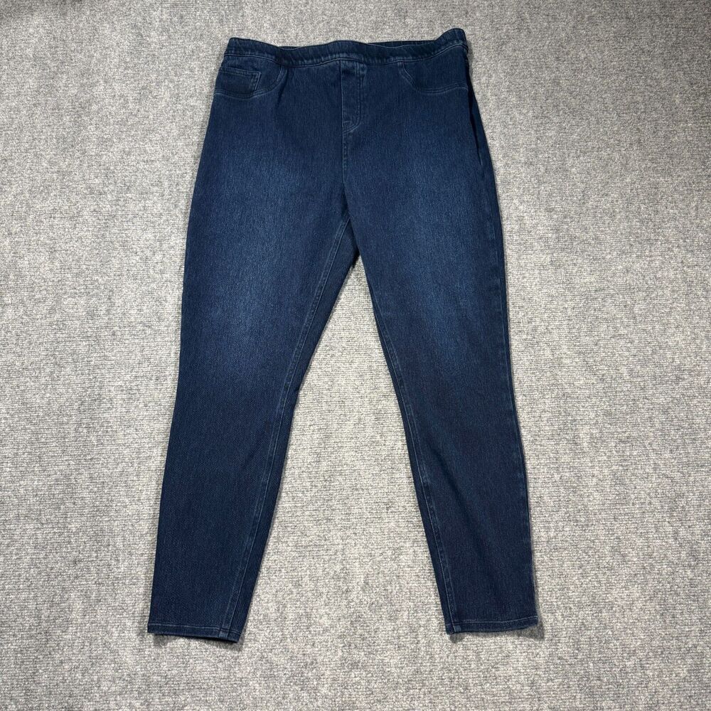 Spanx Jeans Womens 1X Skinny Ankle Blue Darkwash High Rise Pull On